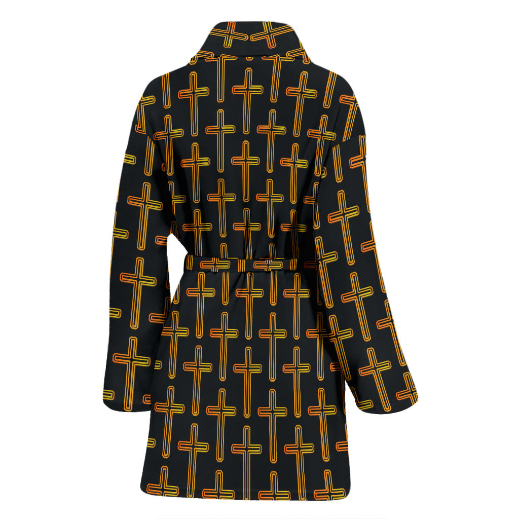 Cross Pattern Print Design 02 Women Bathrobe