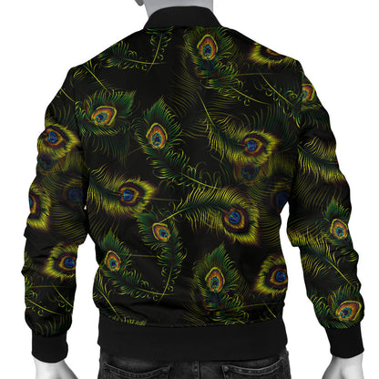 Peacock Feather Pattern Design Print Men Bomber Jacket