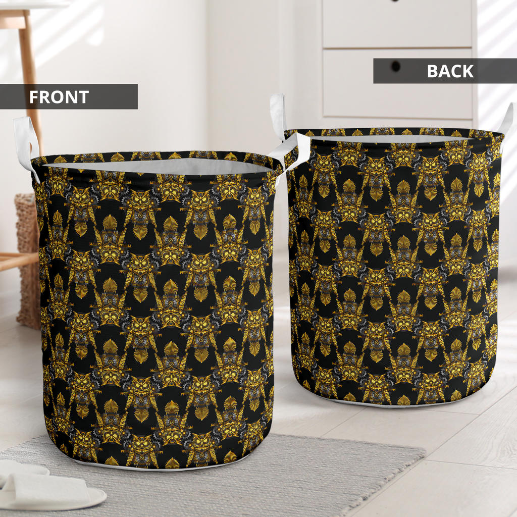 Steampunk Gold Owl Design Themed Print Laundry Basket
