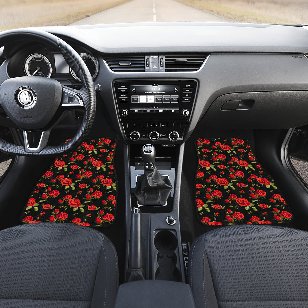 Red Rose Themed Print Car Floor Mats Front Back
