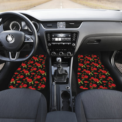 Red Rose Themed Print Car Floor Mats Front Back
