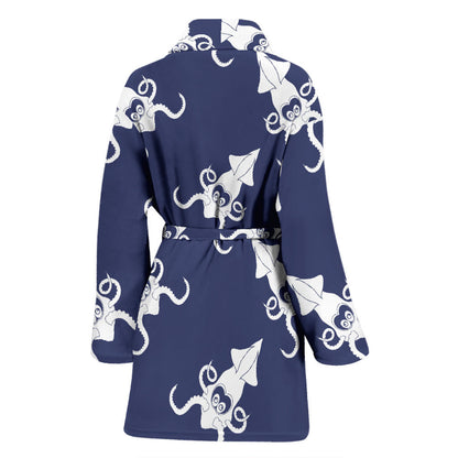Giant Squid Pattern Print Design 02 Women Bathrobe
