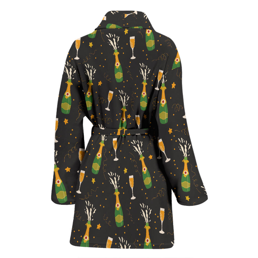 Champagne Pattern Print Design 04 Women Bathrobe
