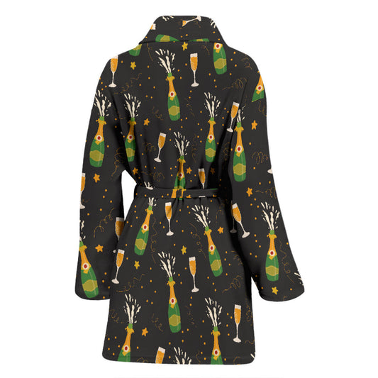 Champagne Pattern Print Design 04 Women Bathrobe