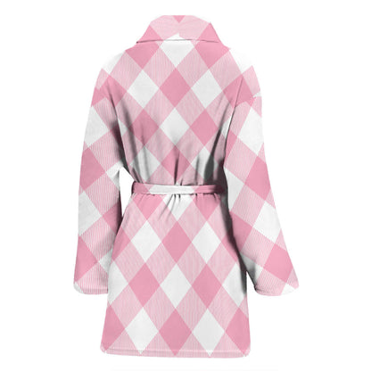 Gingham Pink Pattern Print Design 02 Women Bathrobe
