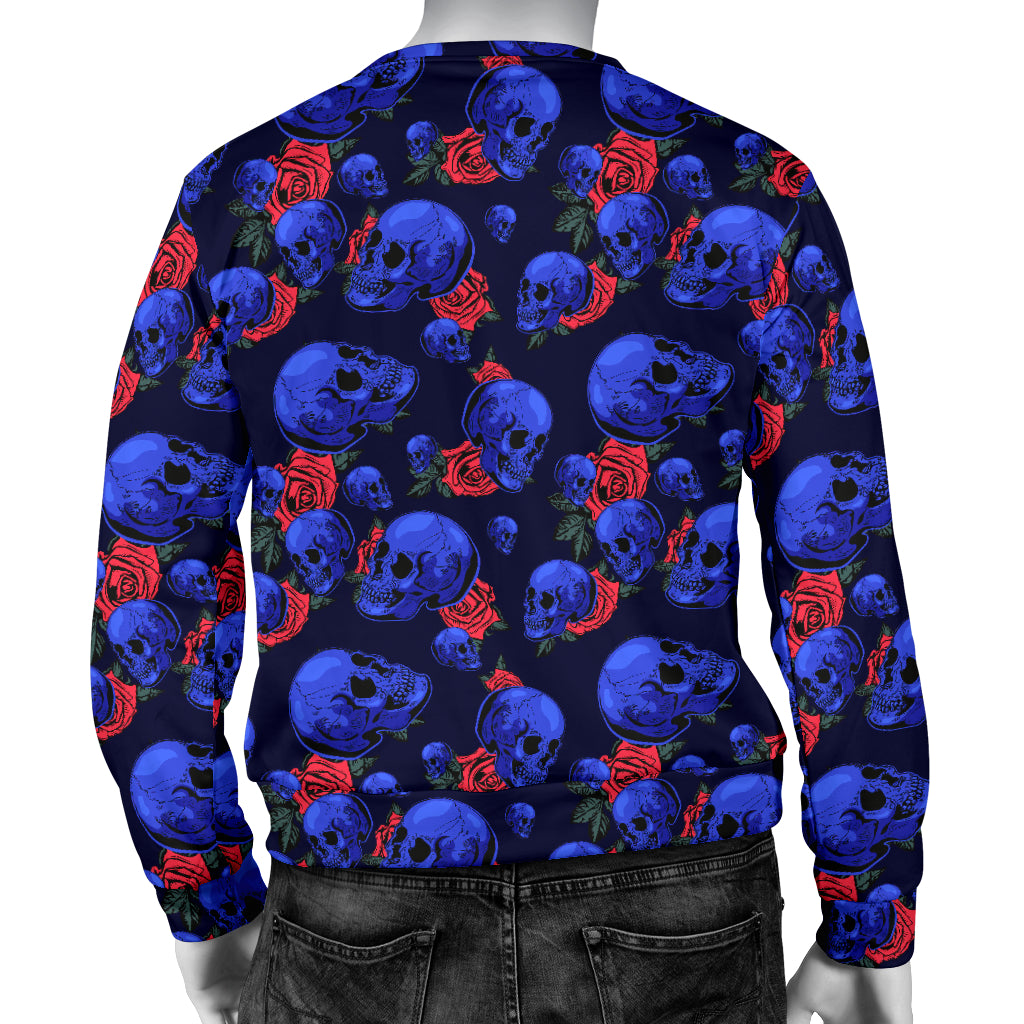 Skull Roses Neon Design Themed Print Men Long Sleeve Sweatshirt