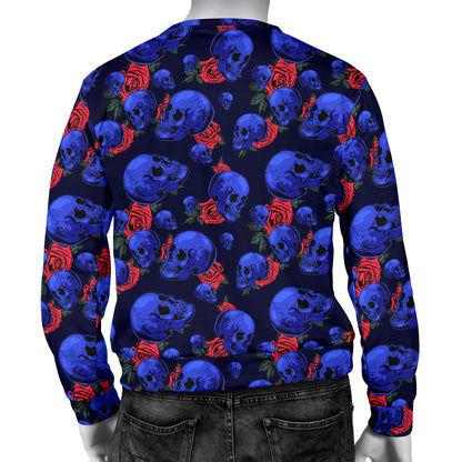 Skull Roses Neon Design Themed Print Men Long Sleeve Sweatshirt