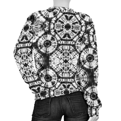 Tie Dye Black White Design Print Women Long Sleeve Sweatshirt