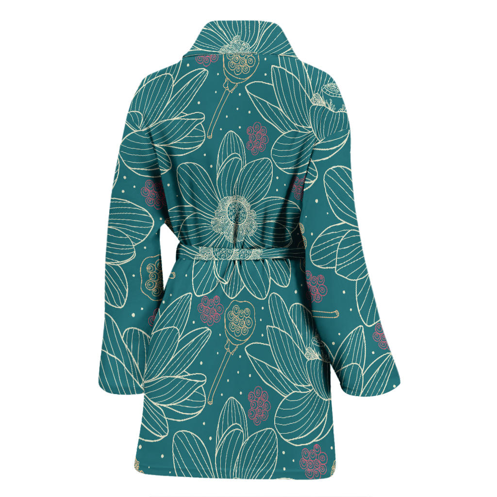 Lotus Pattern Print Design 01 Women Bathrobe