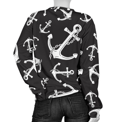 Anchor Black White Women Long Sleeve Sweatshirt