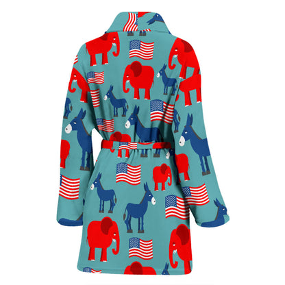 Donkey Red Elephant Pattern Print Design 03 Women Bathrobe