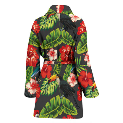 Hibiscus Red With Parrotprint Design LKS303 Women Bathrobe