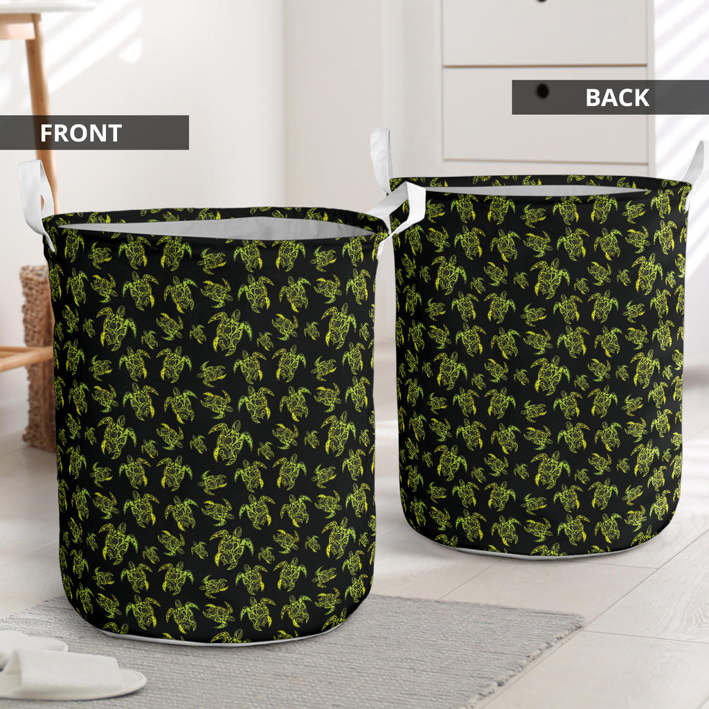 Green Tribal Turtle Polynesian Themed Laundry Basket