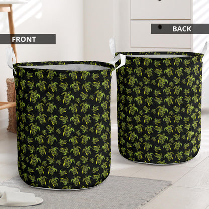 Green Tribal Turtle Polynesian Themed Laundry Basket