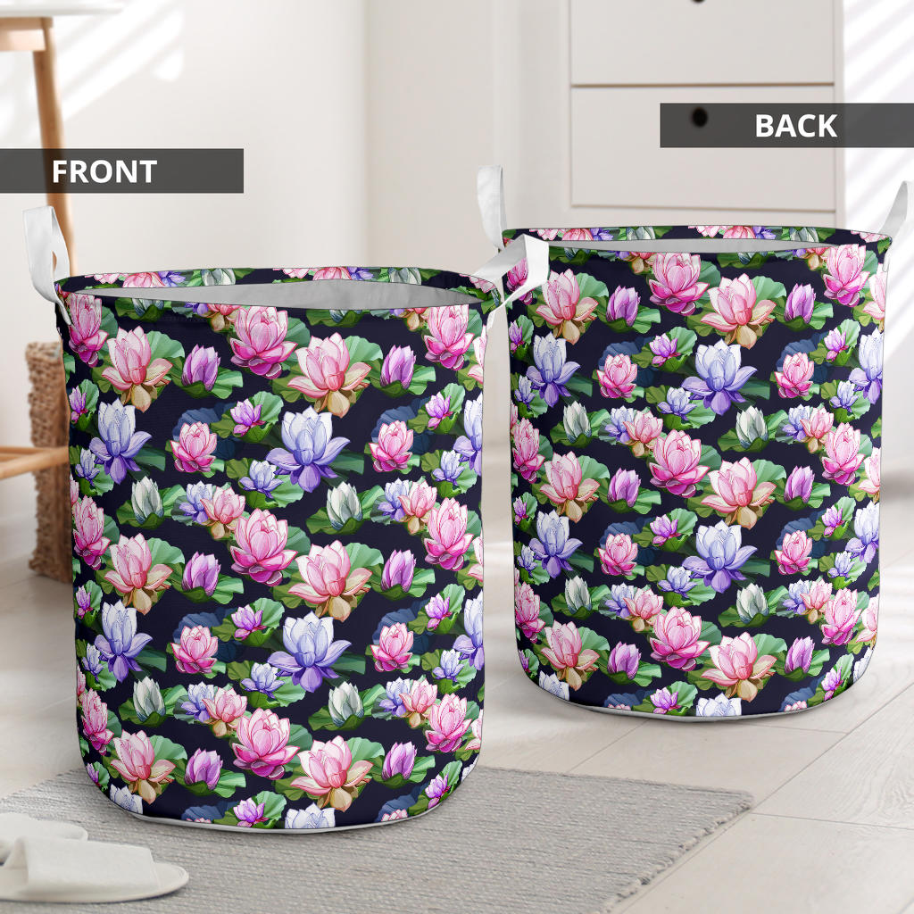 Lotus Flower Print Design Laundry Basket