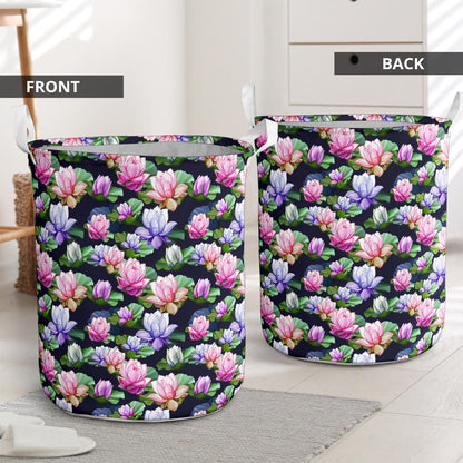 Lotus Flower Print Design Laundry Basket