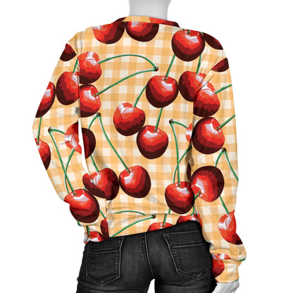 Cherry Orange Plaid Print Women Long Sleeve Sweatshirt