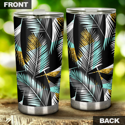 Gold Glitter Cyan Tropical Palm Leaves Tumbler