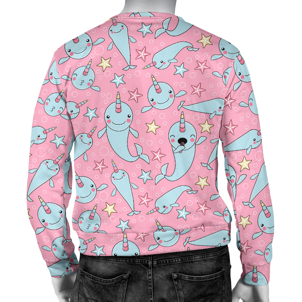 Narwhal Cartoon Cute Print Men Long Sleeve Sweatshirt