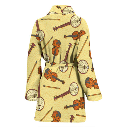 Banjo Violin Pattern Print Design 01 Women Bathrobe
