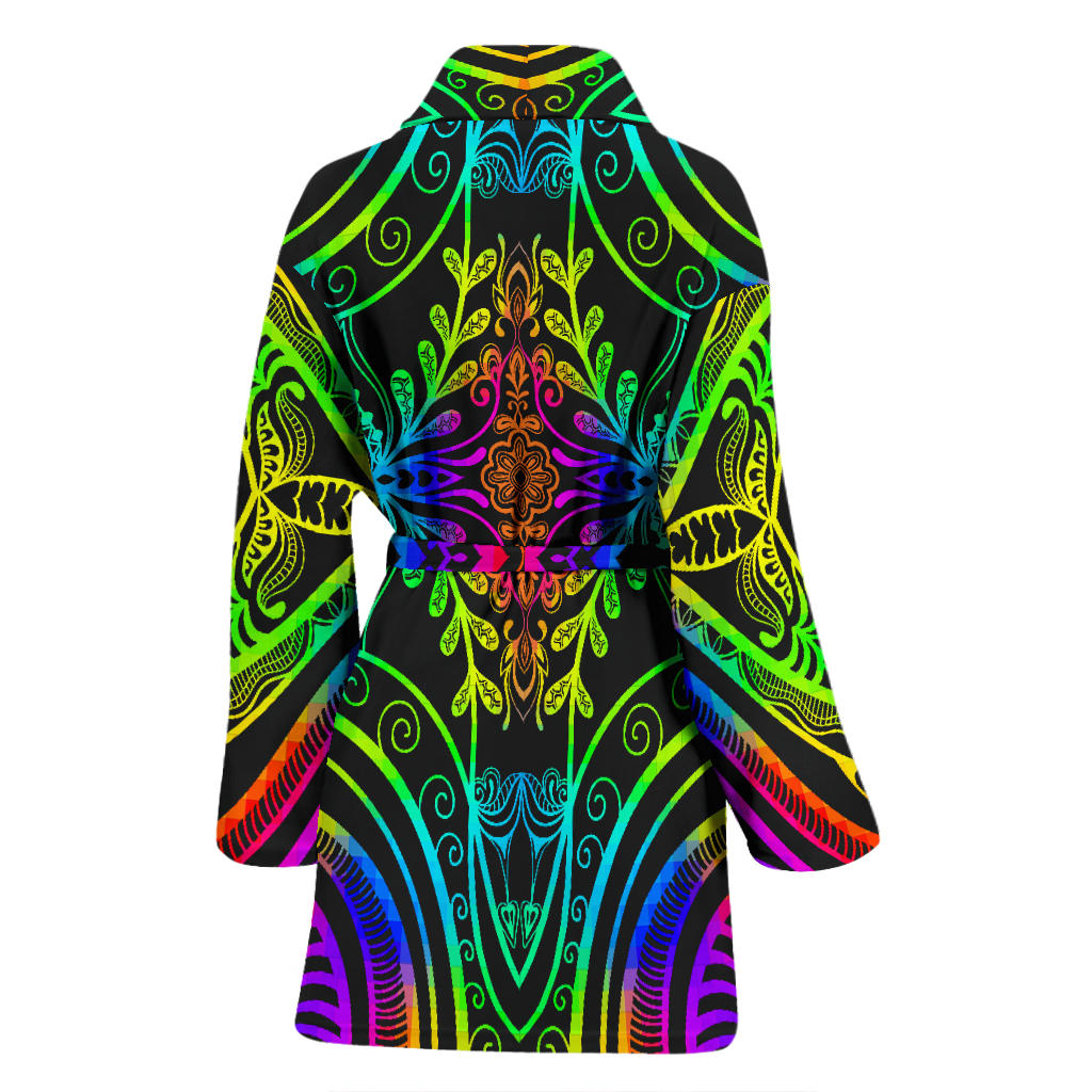 Neon Trible Rainbow Pattern Print Design A01 Women Bathrobe
