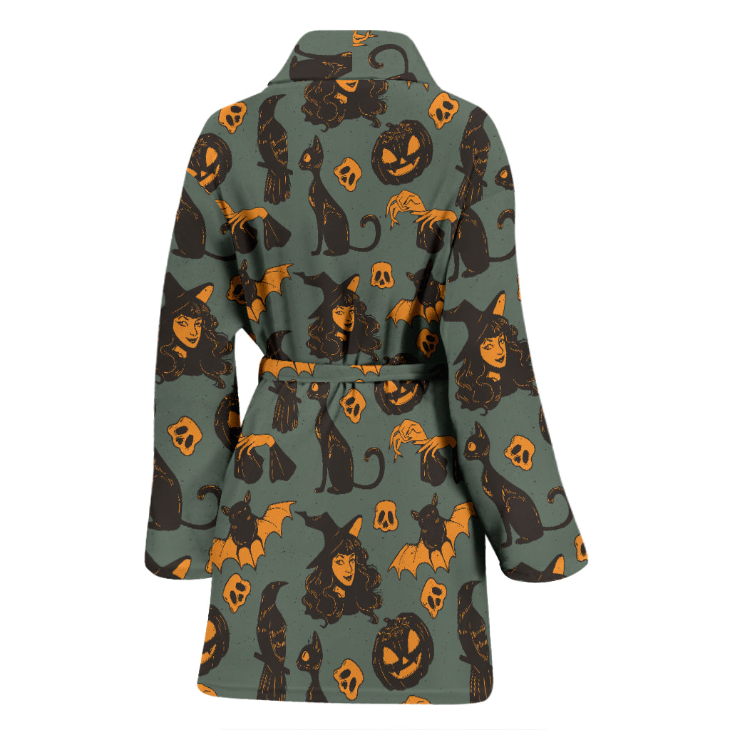 Witch Bat Halloween Print Design LKS305 Women Bathrobe