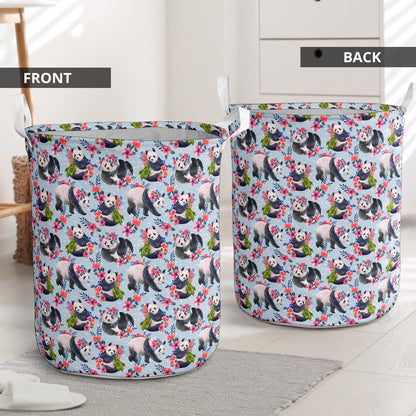 Panda Bear Flower Design Themed Print Laundry Basket