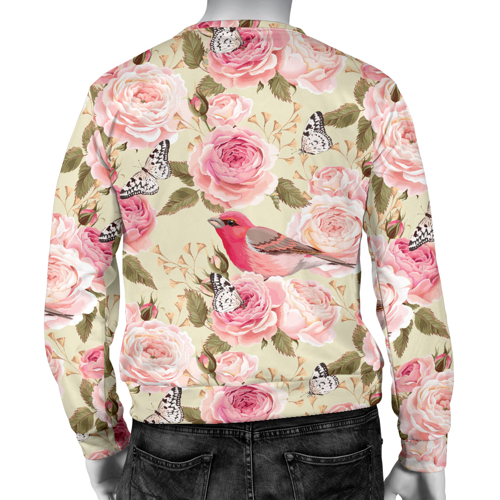 Bird Butterfly Pink Flower Print Pattern Men Long Sleeve Sweatshirt