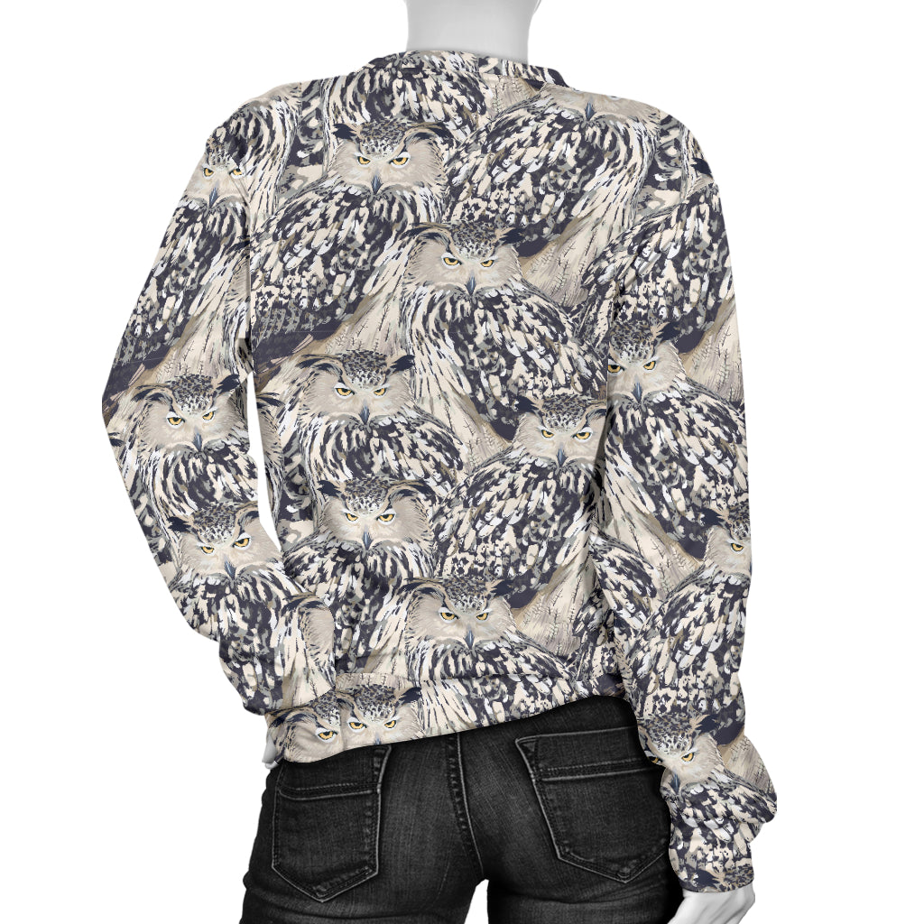 Owl Realistic Themed Design Print Women Long Sleeve Sweatshirt