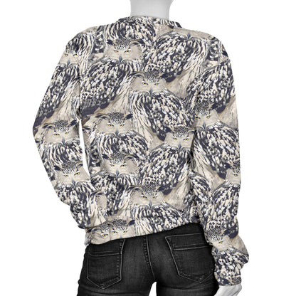 Owl Realistic Themed Design Print Women Long Sleeve Sweatshirt
