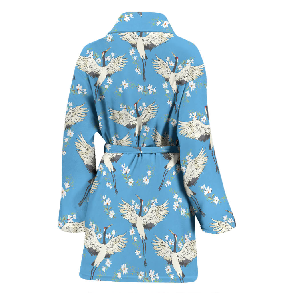 Crane Pattern Print Design 03 Women Bathrobe