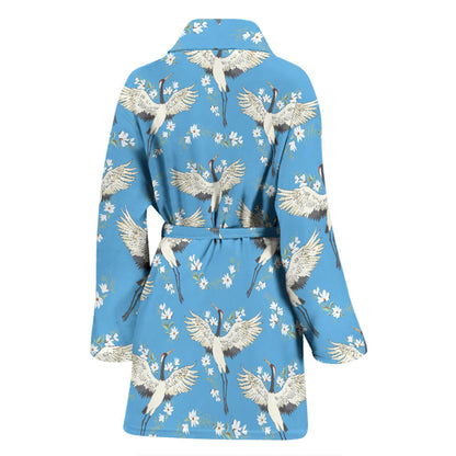 Crane Pattern Print Design 03 Women Bathrobe