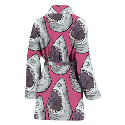 Great White Shark Pattern Print Design 01 Women Bathrobe