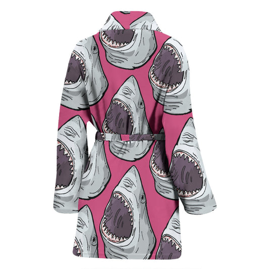 Great White Shark Pattern Print Design 01 Women Bathrobe
