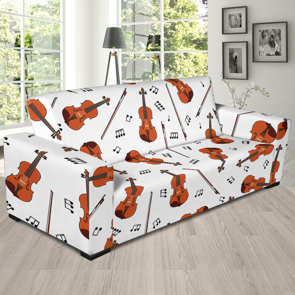 Violin Pattern Print Design 02 Sofa Slipcover