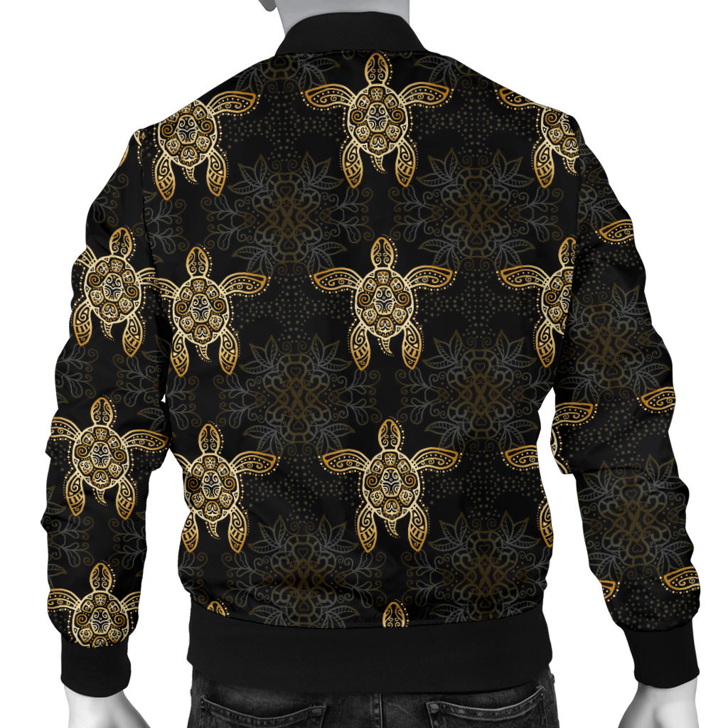Gold Tribal Turtle Polynesian Design Men Bomber Jacket