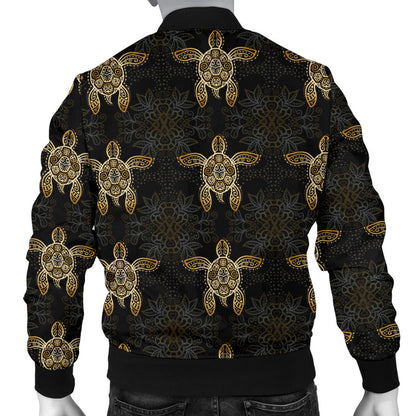 Gold Tribal Turtle Polynesian Design Men Bomber Jacket