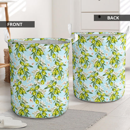 Elegant Olive Floral Print Laundry Basket
