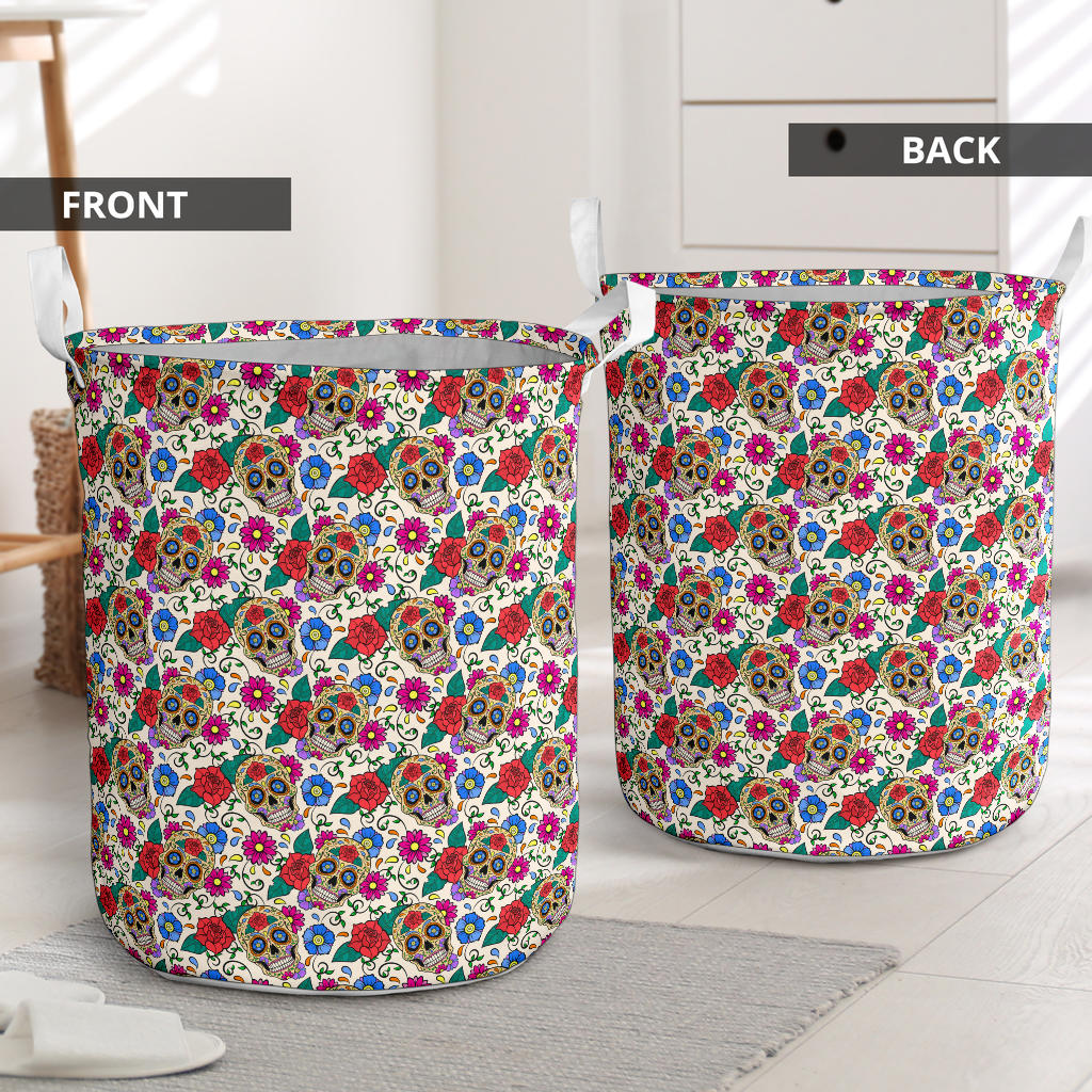 Sugar Skull Colorful Themed Print Laundry Basket