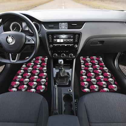 Pink Rose Skull Themed Print Car Floor Mats Front Back