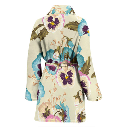 Pansy Pattern Print Design A02 Women Bathrobe