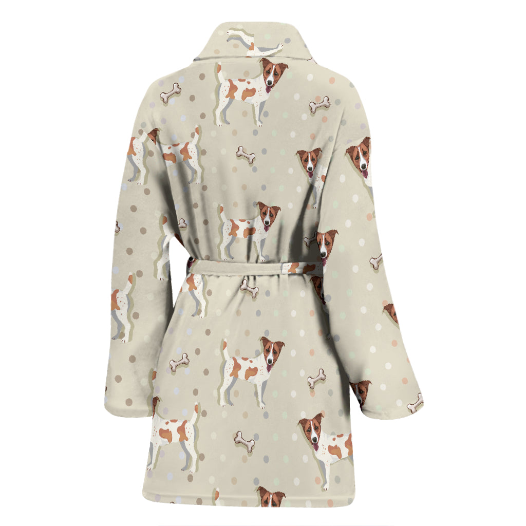 Russell Terriers With Bone Print Design LKS302 Women Bathrobe
