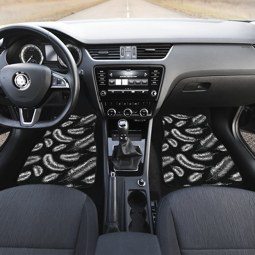 Feather Black White Design Print Car Floor Mats Front Back