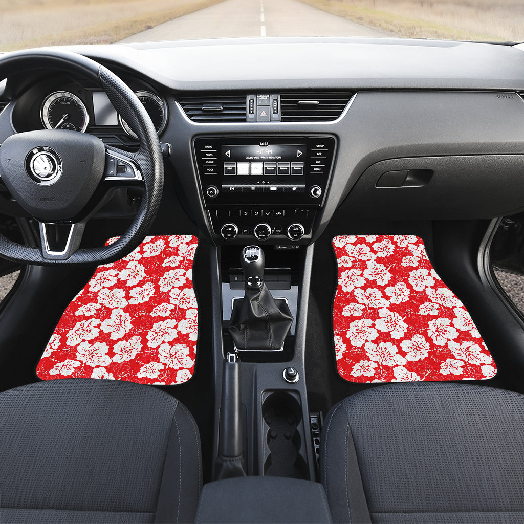 Flower Hawaiian Hibiscus Red Background Print Car Floor Mats Front Back