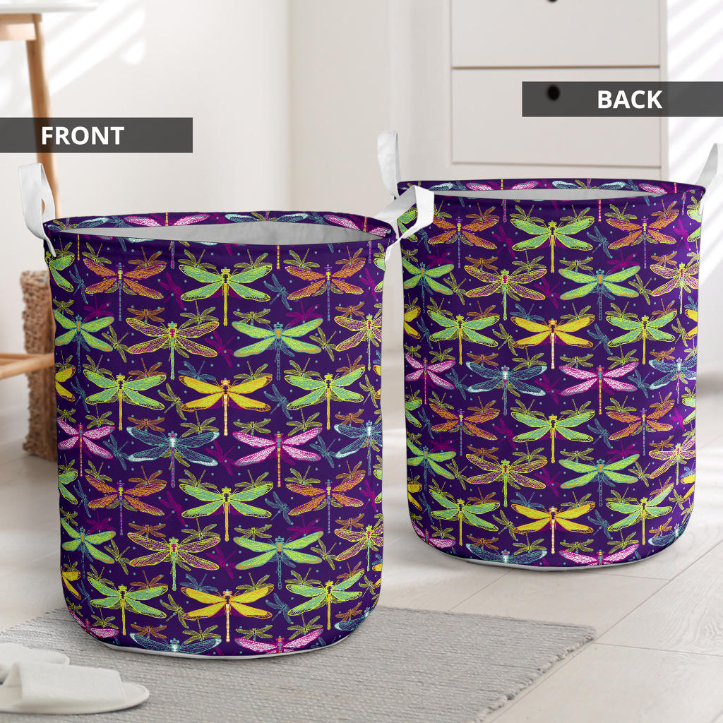 Dragonfly Neon Color Print Pattern Laundry Basket