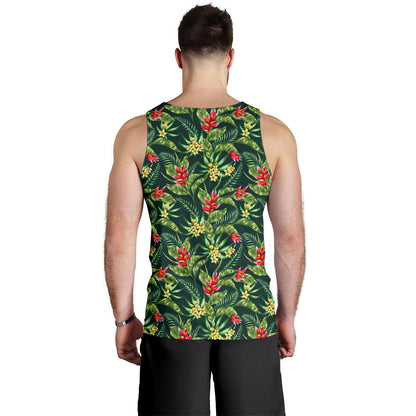 Tropical Folower Red Heliconia Print Men Tank Top