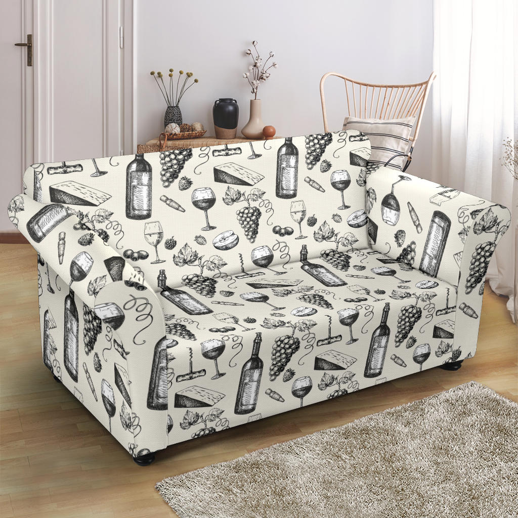 Wine Themed Print Design LKS306 Loveseat Couch Slipcover