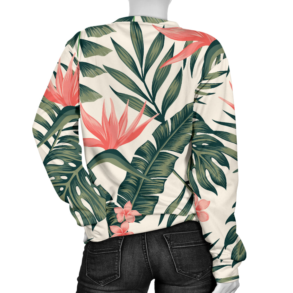 Tropical Flower Palm Leaves Women Long Sleeve Sweatshirt
