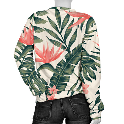 Tropical Flower Palm Leaves Women Long Sleeve Sweatshirt