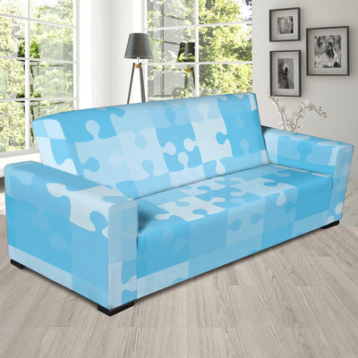 Puzzle Blue Pattern Print Design A04 Sofa Slipcover